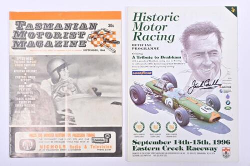 BRABHAM: Two Sir Jack Brabham related items. A 'Historic Motor Racing - 'A Tribute to Brabham' - 1996 Eastern Creek Raceway Official Programme', programme signed by Sir Jack Brabham