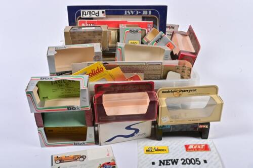 MODEL CAR BOXES: A large quantity of empty 1:43 scale model car boxes. Brumm, Matchbox, Model Box, Polistil model boxes