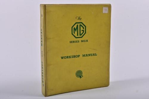 M.G: An original MGA Workshop Manual as issued by The M.G Car Company Limited, yellow folder, multi-sectioned, general data, maintenance and service information, printed in England by The Nuffield Press Limited.