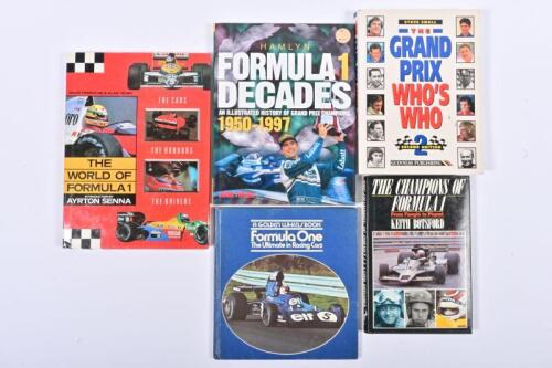 FORMULA 1: Five hardcover books covering Formula 1. 'THE CHAMPIONS OF FORMULA 1' by Keith Botsford