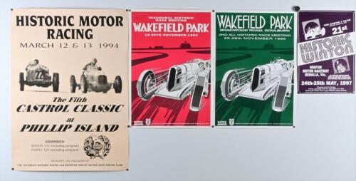 HISTORIC MOTOR RACING: A group of four historic racing posters as presented by various historic racing clubs. 'HISTORIC MOTOR RACING, MARCH 12 & 13 1994 - The Fifth CASTROL CLASSIC at PHILLIP ISLAND' poster