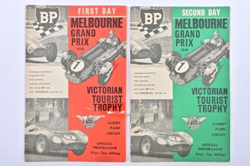 MELBOURNE GRAND PRIX: Two 1958 'MELBOURNE GRAND PRIX, VICTORIAN TOURIST TROPHY' Official Programmes from Albert Park. First Day and Second Day Official Programmes