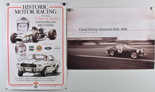 HISTORIC MOTOR RACING: Two posters relating to historic motor racing. 'David McKay Memorial Rally 2008, 24th to 27th April - The Australian Alps' poster depicting a Ferrari 250 GT SWB