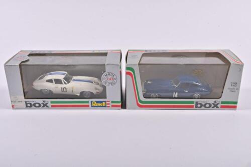 JAGUAR: Two 1:43 scale MODEL BEST Jaguar "E" models. 'JAGUAR "E" Coupe "Tourist Trophy 62" (8443) & 'JAGUAR E "LE MANS 62" (8450)