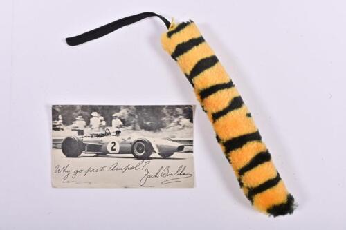 BRABHAM/AMPOL: Two items relating to Sir Jack Brabham and Ampol. postcard and Tiger tail