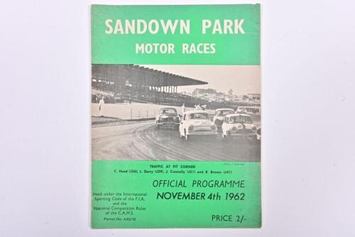 SANDOWN: A November 4th 1962 'SANDOWN PARK MOTOR RACES' Official Programme. Superb