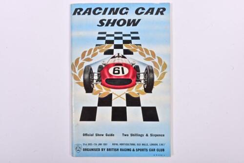 RACING CAR SHOW: An interesting 'RACING CAR SHOW, 31st DEC-7th JAN 1961' Official Show Guide as organised by BRITISH RACING & SPORTS CAR CLUB