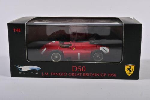 FERRARI: A 1:43 scale Hotwheels Ferrari/Lancia D50 as driven by J.M.Fangio at the 1956 Great Britain Grand Prix. L.E 0287/5000
