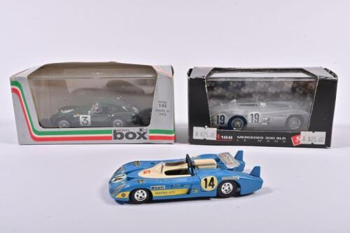 LE MANS DIECAST: Three 1:43 scale models of Le Mans cars. MODEL box AC SHELBY COBRA "LE MANS 63" (8438), BRUMM Mercedes 300 SLR ROADSTER LE MANS (R188) & MATRA-SIMCA MS 670 (No.15)