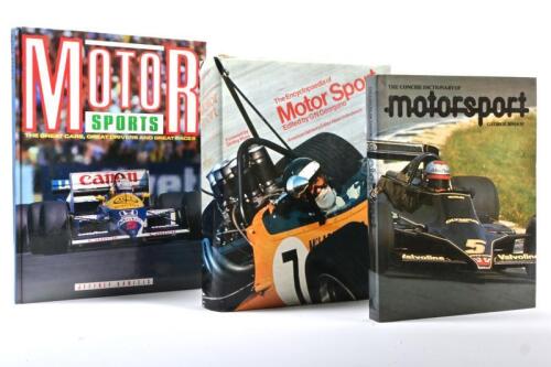 MOTORSPORT: Three hardcover books detailing motor sports. 'THE CONCISE DICTIONARY OF motorsport' by George Bishop