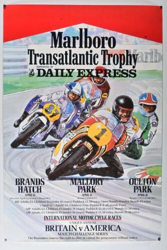 TRANSATLANTIC TROPHY: A 'Marlboro Transatlantic Trophy - DAILY EXPRESS - International Motor Cycle Races, BRITAIN v AMERICA' poster. Rounds 1 - 3