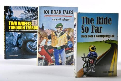 MOTORCYCLE RIDING: Three hardcover books detailing motorcycle stories. '101 ROAD TALES' by Clement Salvadori