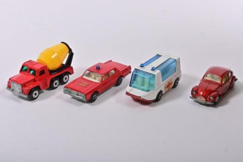 MATCHBOX: Four Matchbox Superfast models. 1968 Volkswagen 1500 Saloon & Mercury Fire Chief Car models