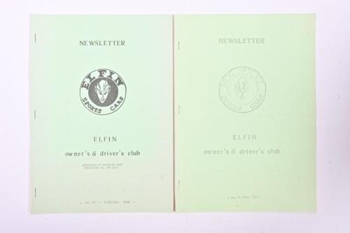 ELFIN: Two 'ELFIN SPORTS CARS - ELFIN owners & drivers club' newsletters. issue No.8, MAR. '83 and NO.15 - DECEMBER, 1984