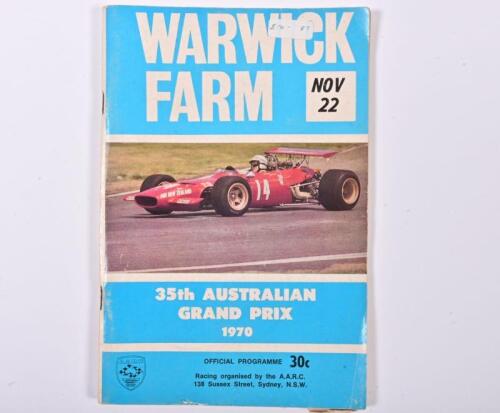 WARWICK FARM: A 'WARWICK FARM, NOV 22 - 35th AUSTRALIAN GRAND PRIX, 1970' Official Programme