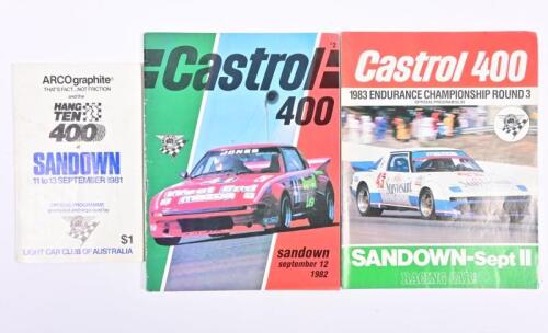 SANDOWN: Three Sandown Official Programmes. 'HANG TEN' & 'Castrol 400' Official Programmes. 1980's