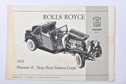POCHER/ROLLS ROYCE: An original POCHER 1932 ROLLS ROYCE Phantom II Drop Head Sedanca Coupe instruction booklet