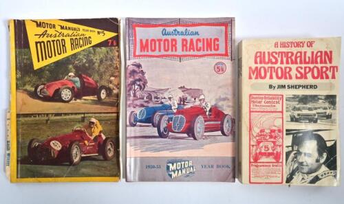 AUSTRALIAN MOTOR SPORT: Three soft cover publications detailing Australian motor sport. Two Motor Manual 'Australian MOTOR RACING' yearbooks for 1950-51(First Edition) and 1955 (Book 5)