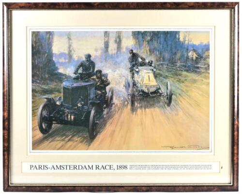 CROSBY: Four large framed prints after artwork by Frederick Gordon Crosby of pre-1911 racing scenes, 43.5cm high x 63.5cm wide