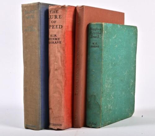 PERIOD NOVELS: A group of four period hardcover books relating to automobiles and aircraft. 'FLAT OUT' by G.E.T. EYSTON