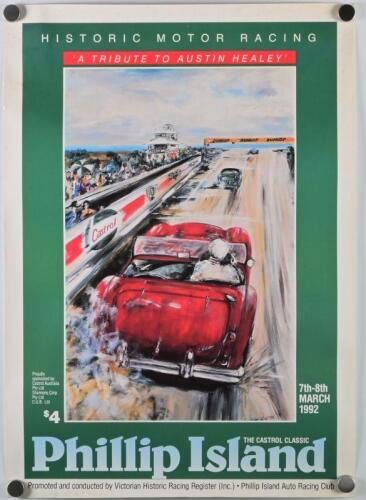 PHILLIP ISLAND: A poster featuring the artwork of Gay Dutton for the "Tribute to Austin Healey" Phillip Island Classic 1992