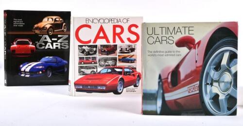 CARS: Three hardcover books detailing cars. 'THE A-Z OF CARS' by Hilton-Holloway & Martin Buckley