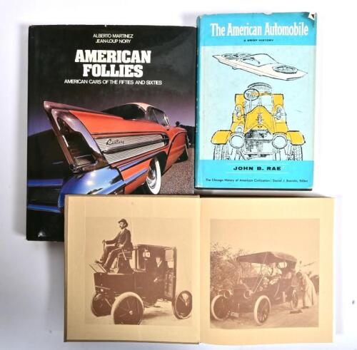 AMERICAN CARS: Three hardcover books covering American cars. 'The American Automobile' by John B. Rae