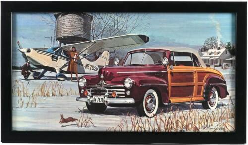 FORD WOODY: A print after William Sims featuring a 1947 Ford Sportsman