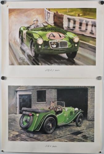 MORRIS GARAGE: Two prints after the works by artist James Dugdale, featuring a MG PB and MGA Ex182