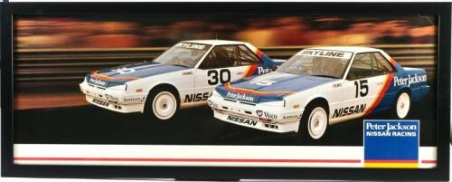 SKYLINE: An original 1980s "Peter Jackson Nissan Racing" publicity poster, framed and glazed