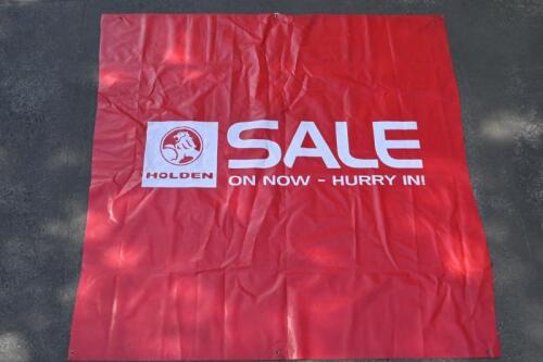 HOLDEN: A large HOLDEN banner declaring - 'SALE ON NOW - HURRY IN' - as prepared for the release of the VE Holden Commodore