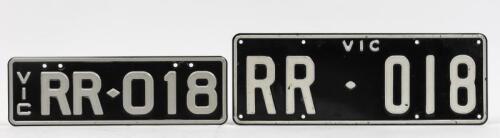 ROLLS-ROYCE: Two Victorian registration plates 'RR 018' in black and white with the rights to display (able to assigned for full registration)