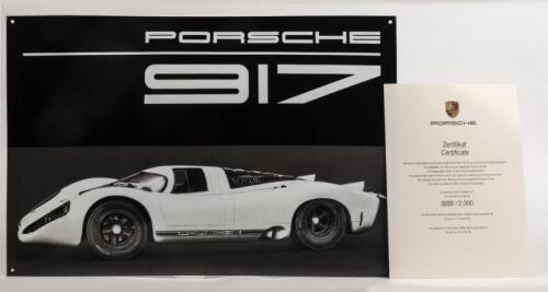 PORSCHE: A limited edition (625/2000) factory produced enamel sign for the 917 produced in 2004, with COA.