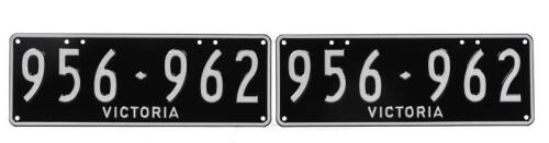 PORSCHE: A pair of Victorian registration plates '956 962' in black and white with the rights to display (able to assigned for full registration)