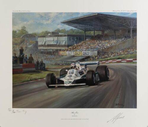 ALAN JONES '80: A limited edition print (643/850) by Alan Fearnley titled "Alan Jones" signed by Alan Jones and artist