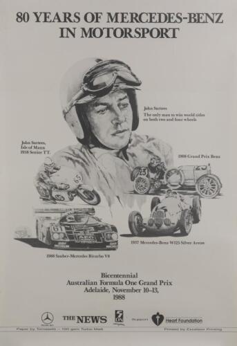 MERCEDES-BENZ: A small poster commemorating "80 years of Mercedes-Benz in Motorsport", Adelaide 1988