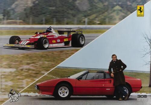 FERRARI: An original Ferrari issued promotional poster featuring Ferrari formula, Ferrari 308 GT and Carlos Reutemann