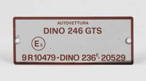 FERRARI: Circa 1972 Dino 246 GTS chassis plate.