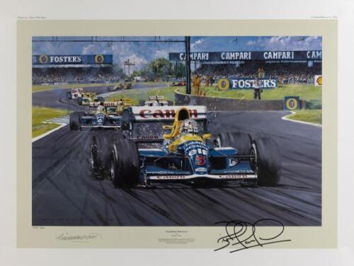 MANSELL: A limited edition print (400/500) by Nicholas Watts titled "LEADER OF THE PACK" signed by Mansell and artist