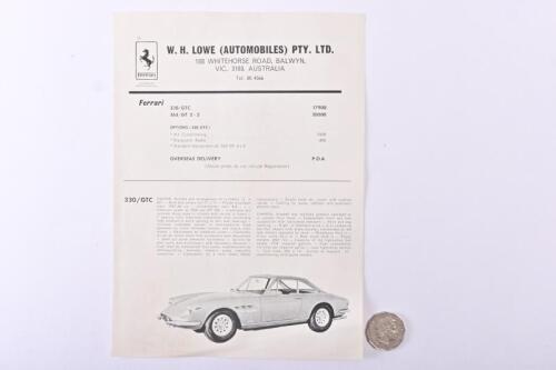 FERRARI: Circa 1967 W.H.Lowe Ferrari 330 GTC 365 GT brochure
