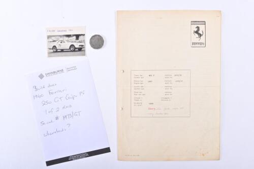 1960 FERRARI: original build sheet re 250 GT coupe by Pininfarina #1973/GT.