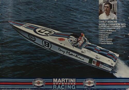MARTINI: A large original "Martini Offshore Racing" poster featuring Carlo Bonomi and his victories in 1973