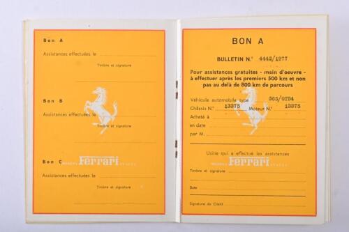 FERRARI: A circa 1977 Ferrari delivery document (unused)