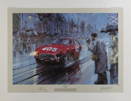 GIGI VILLORESI: A limited edition print (400/500) by Nicholas Watts titled "Mille Miglia 1951", signed in pencil by Gigi Villoresi and the artist