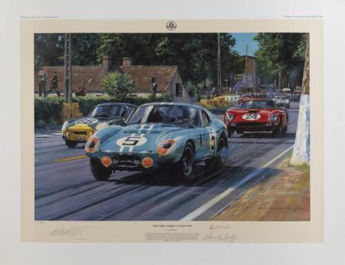 COBRA/CARROLL SHELBY: A limited edition print by Nicholas Watts (400/500) titled "The Cobra Strikes Again - Le Mans", signed in pencil by Carroll Shelby and the artist overall