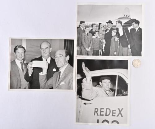 LEX DAVISON: Three original 1960s photographs of Lex Davison, including with family and on the REDeX Trial