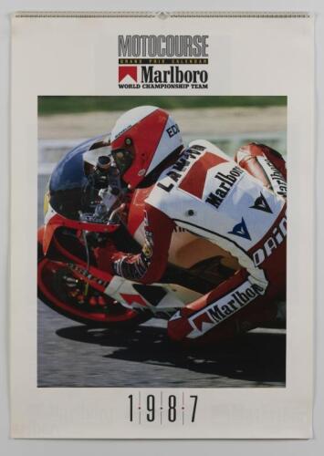 MOTO GRAND PRIX: An original 1987 Moto Grand Prix calendar by Motocourse containing multiple GP races photos