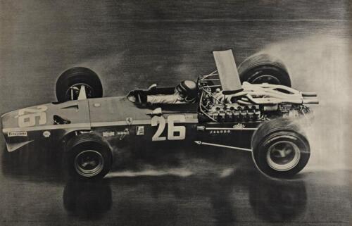 FERRARI: An original Ferrari poster featuring Ferrari F1 with Jacky Ickx at Rouen GP Frankreich 1968,