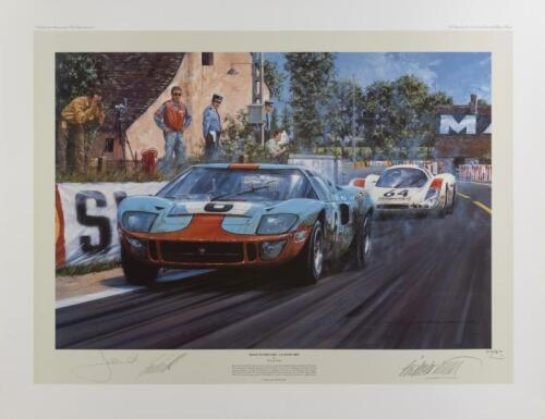 JACKY ICKX/JACKIE OLIVER: A limited edition print (400/850) by Nicholas Watts titled "Race To The Line - Le Mans", signed in pencil by Jacky Ickx, Jackie Oliver and the artist