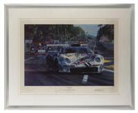 PORSCHE: A limited edition print (77/600) by Nicholas Watts titled "Le Mans 1996" signed by Thierry Boutsen, Hans Stuck, Bob Wollek and artist